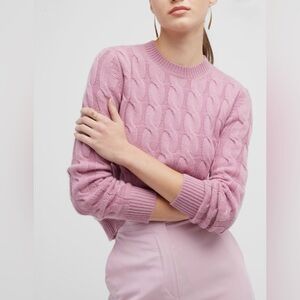 Max Mara Edipo Cashmere Cable-Knit Sweater in Rose Pink size XL